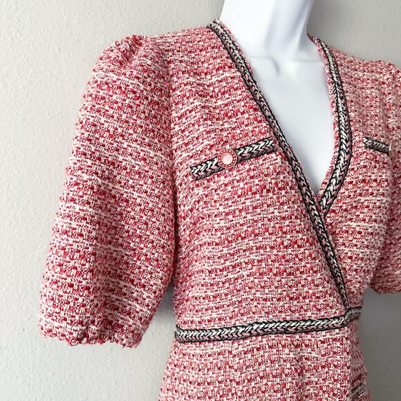 Maje Tweed Mini Dress V Neck with Ethnic Trim‎ women’s size 2 recycled polyester - Picture 6 of 16